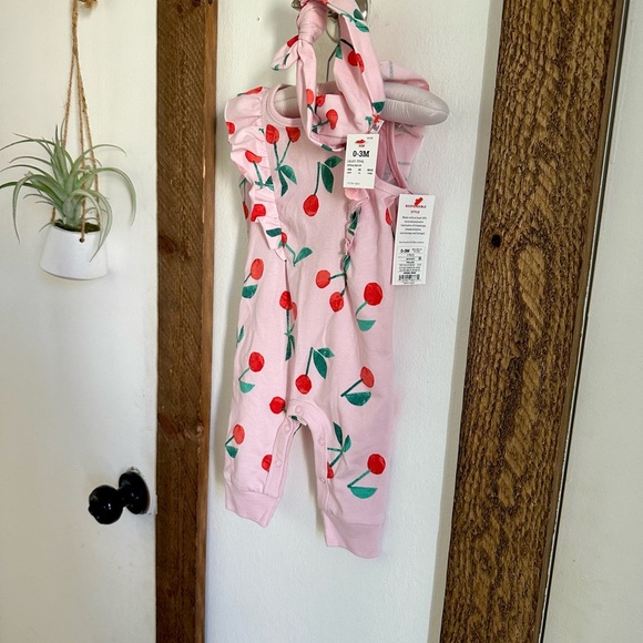 New Cat & Jack Baby Girl 0-3 Months Cherry Romper & Headband Accessorym - Picture 5 of 7